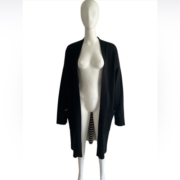 Haider Ackermann Black Wool Silk Blend Longline Open-Front Cardigan Sweater S - Picture 1 of 7